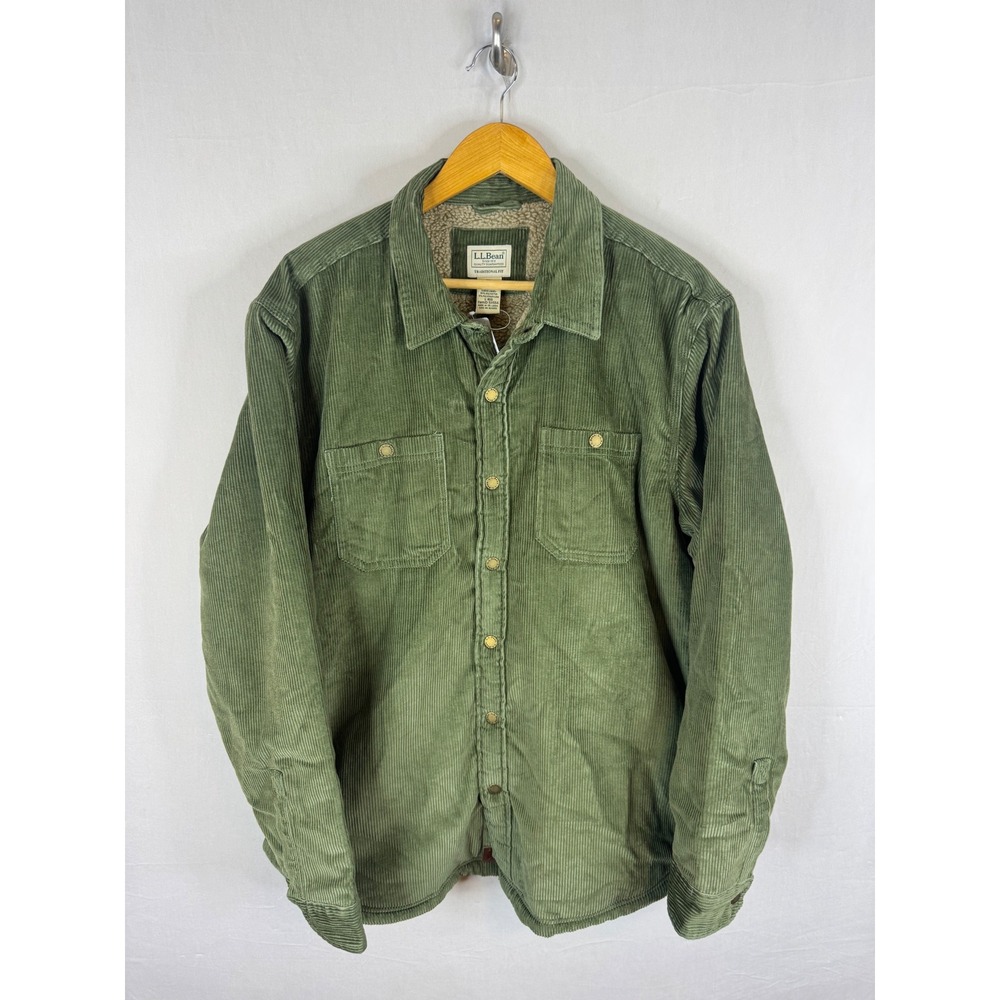 LL Bean 1912 Heritage Lined Shirt Jac Cord Deep Olive Green 511554 Large NWT